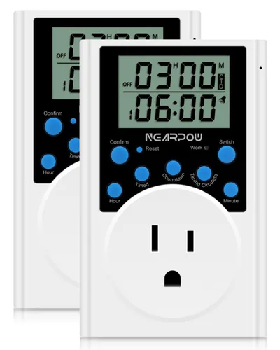 Vista 10 de Nearpow - Tomacorriente con temporizador, multifuncional, ciclo programable, temporizador digital para enchufar con salida de 3 clavijas, toma