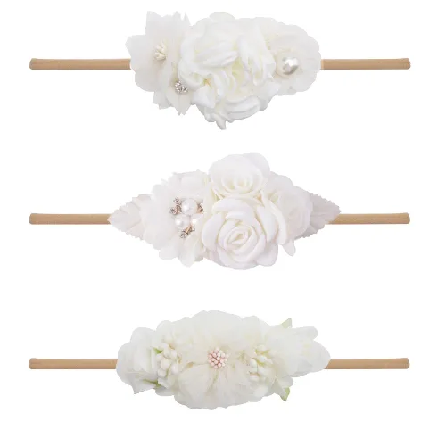 Vista 15 de Diadema floral de nailon para bebé, corona de flores, banda elástica para el cabello, 3 piezas, accesorios para el cabello, regalo para niñas, 2#