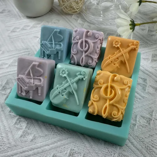 Vista 8 de Molde de silicona musical de 6 cavidades para pastel de chocolate, gelatina, hielo, azúcar, jabón, vela, aroma, yeso, música, guitarra, piano