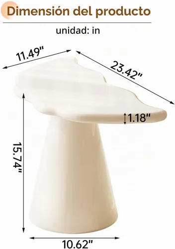 Vista 2 de Mesa auxiliar en forma de nube, mesa de cóctel moderna para sala de estar de espacio pequeño, mesa auxiliar con base de pedestal cónica, altura