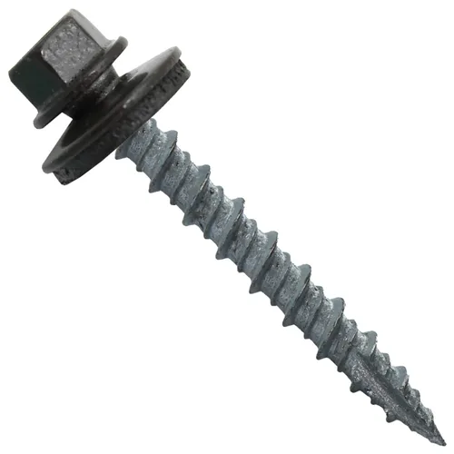 Vista 47 de 10 tornillos para techos de metal gris ABC de 1-1/2 pulgadas, cabezal de arandela hexagonal, arranque automático/roscado, arandela EPDM. 1 bolsa