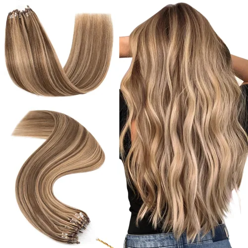 Vista 7 de Hairro Micro Loop - Extensiones de cabello humano microenlaces de microperlas de cabello Remy para mujer, reflejos degradados, fusión fría, micro