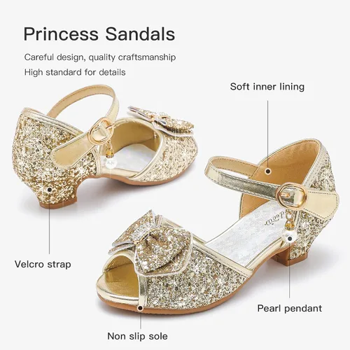 Vista 4 de Furdeour Zapatos de vestir para niñas, zapatos de niña de flores, tacones bajos, puntera abierta, boda, fiesta, escuela, niños pequeños y grandes