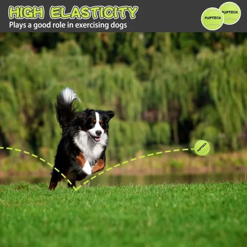 Vista 7 de PUPTECK Pelotas de tenis chirriantes para perros, juguetes de pelota hinchable de entrenamiento de 2.5 pulgadas, paquete de 12 paquetes para perros