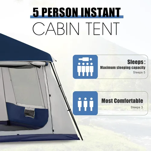 Vista 2 de YOLENY Instant Cabin Tent, 4-8 Person Quick Setup Family Camping Tent with Rainfly and Extended Canopy, Weather Resistant Tent with Mesh Windows and