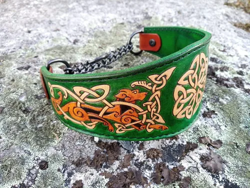 Vista 2 de Celtic Irish Wolfhound - Collar Martingala de cuero cónico, collar de perro de cuero acolchado, collar de perro de cuero genuino 3D hecho a mano