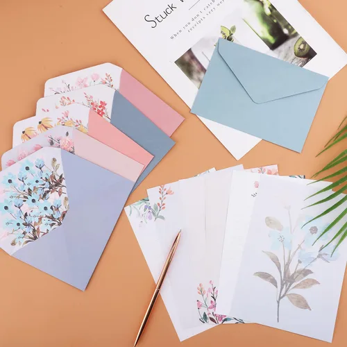 Vista 3 de 24 piezas de papel de escritura floral, con 12 sobres de papel floral, exquisito papel de escritura y sobres, juego de papel de escritura con líneas