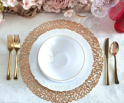 Vista 2 de Occasions: Paquete de 10 manteles individuales metálicos de vinilo prensado/decoración de boda (primavera, oro rosa)