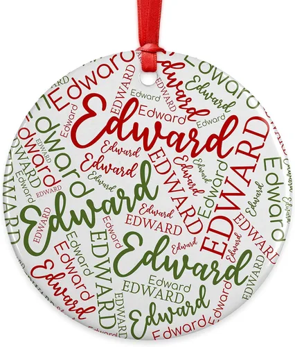 Vista 6 de Adornos de Navidad personalizados de corazón, adorno de cerámica con palabra de nube de nombre, 3 pulgadas, decoraciones personalizadas para árbol