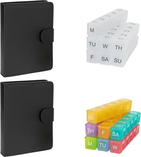 Vista 2 de e-Pill - Organizador semanal grande de píldoras 5 veces al día x 7 días, caja de píldoras para vitaminas y medicamentos, con estuche discreto Negro