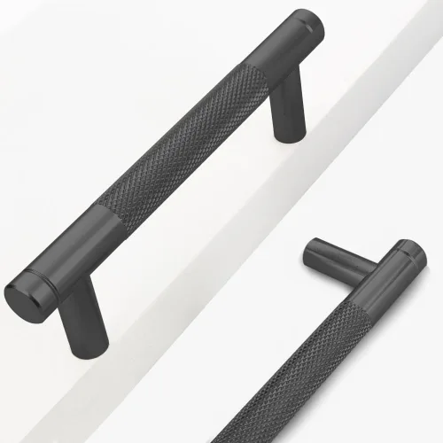 Vista 21 de Paquete de 12 pomos de gabinete de 1 pulgada moleteados negros para cajones y armarios, tiradores de bronce de aluminio (modernos 12, negro)