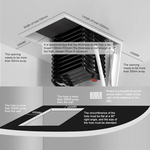 Vista 5 de Topteng Escalera eléctrica eléctrica de aluminio plegable de 11 escalones, control remoto de 9.5 pies, longitud de 35 a 50 pulgadas, ancho 27.5