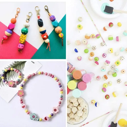 Vista 4 de Beadthoven - 100 cuentas espaciadoras de madera natural sin terminar de 10 formas, cuentas sueltas de madera surtidas para hacer joyas, pulseras