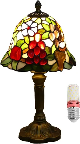 Vista 12 de Tiffany - Lámpara de mesa estilo rosas multicolor, lámpara de mesa con vitrales de 12 pulgadas de alto de 19 pulgadas, mesita de noche, mesita