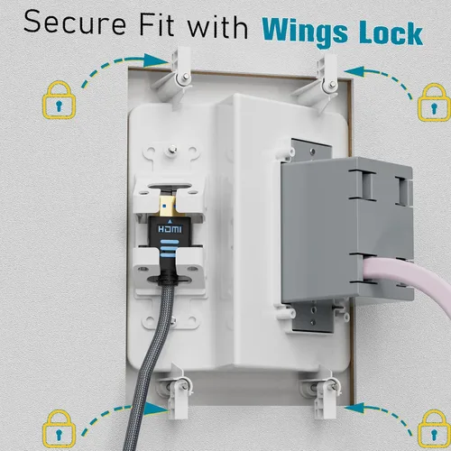 Vista 8 de Ocultacables de TV para TV montada en pared, kit de gestión de cables en pared, caja de tomacorriente – Ocultacables de doble tomacorriente