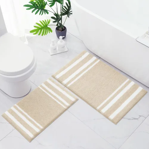 Vista 8 de HOMEIDEAS Juego de 2 alfombras de baño, a rayas, súper absorbentes, de microfibra suave, antideslizantes, lavables, para ducha y bañera (gris)