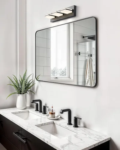 Vista 9 de VONLUCE Lámpara de tocador de baño, 3 luces LED modernas de tocador, luz de baño ajustable 3CCT con función de memoria, pantallas giratorias