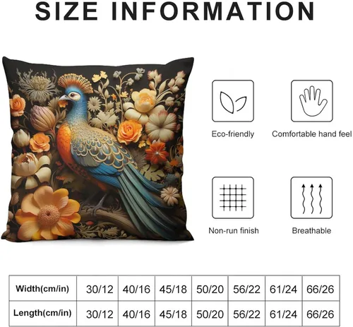 Vista 3 de Fundas cuadradas decorativas de Acción de Gracias, diseño de pájaros, flores, decoración del hogar, 12 x 12 pulgadas, otoño, Acción de Gracias