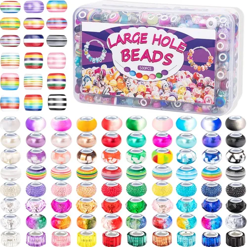 Vista 25 de 60 Piezas Cuentas Espaciadoras de Agujero Grande Cuentas Negras Surtidas Europeas para Manualidades Cuentas Grandes de Agujero Grande Lampwork