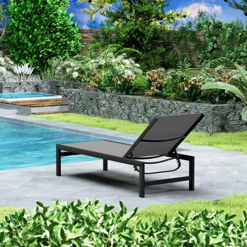 Vista 3 de Kozyard Moderna tumbona reclinable de aluminio para patio con textilencia para tomar el sol para todo tipo de clima, 5 posiciones ajustables, muy
