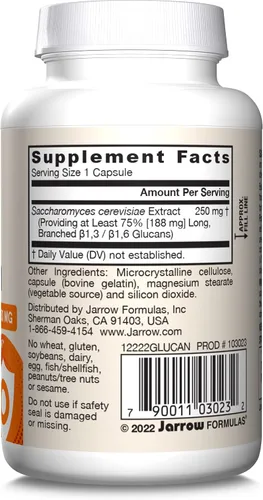 Vista 9 de Jarrow Formulas® Beta glucano, suplemento dietético, apoyo inmunológico para la salud inmunológica, 60 cápsulas, suministro para 60 días