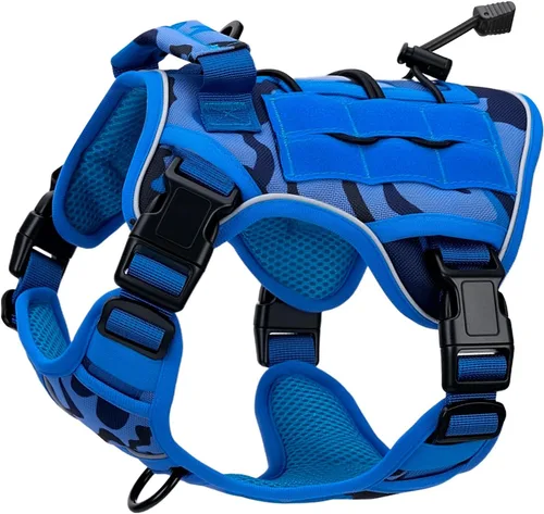 Vista 59 de Arnés táctico para perros grandes, chaleco reflectante ajustable sin tirones con sistema Molle, control de grado militar K9 para entrenamiento
