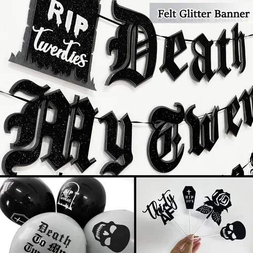 Vista 4 de Paquete de decoraciones para el 30 cumpleaños, suministros para la fiesta "Death to My 20s" que incluyen pancarta de cumpleaños, fajín "Rip to My