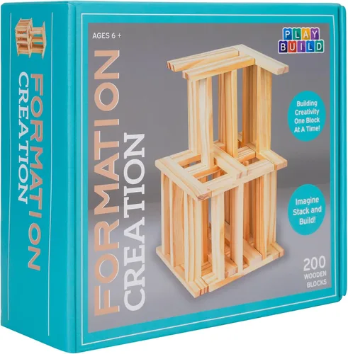 Vista 2 de Juego de bloques de construcción de madera, juguetes de construcción de bloques de tablones de 200 piezas, juguete educativo de madera STEM