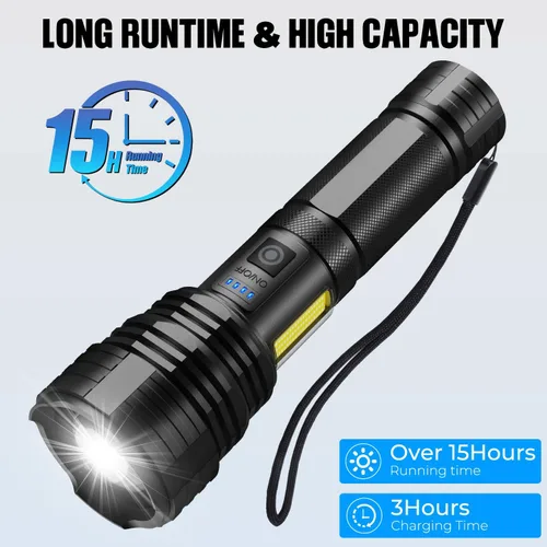 Vista 3 de Linterna Recargable Linternas de Alto Lúmenes, 99,000 LM Linterna LED Brillante Alimentada por Luz Flash, Linternas Recargables USB e Impermeables