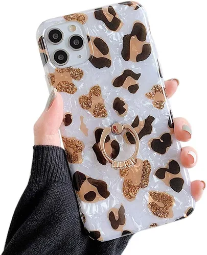 Vista 12 de Qokey Funda compatible con iPhone 11 de 6.1 pulgadas, diseño floral transparente para mujer con soporte de anillo giratorio de 360 grados, funda