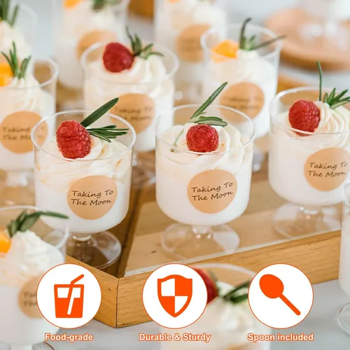 Vista 3 de Paquete de 50 tazas de postre de plástico transparente con cucharas, tazas de mousse de 5 onzas, tazas de parfait transparentes, tazas de postre