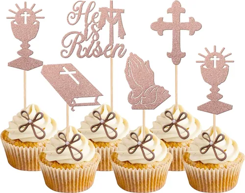 Vista 8 de 1 pieza de decoración de pastel con purpurina dorada de conejo de Pascua para primer cumpleaños para temática de Pascua, baby shower, niños, primera