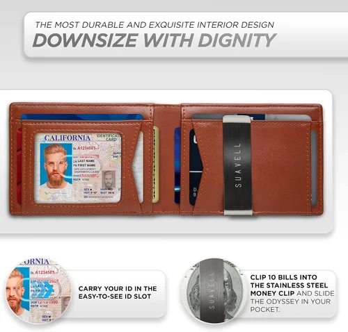 Vista 22 de Suavell Billeteras delgadas de cuero para hombres. Cartera con clip para dinero. Cartera de perfil bajo RFID Cartera minimalista