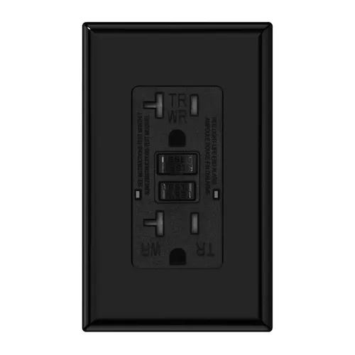 Vista 27 de Micmi Toma GFCI WR negra resistente a la intemperie, resistente a manipulaciones, receptáculo TR con indicador LED, placa de pared sin tornillos