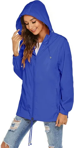 Vista 4 de Avoogue Chaqueta impermeable para mujer, ligera, transpirable, con capucha, rompevientos activos con bolsillo