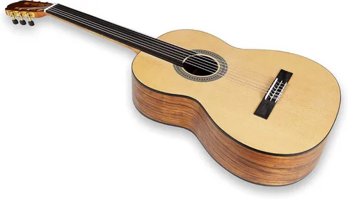 Vista 5 de TARIO Guitarra clásica sin trastes de 39 pulgadas Guitarra acústica tamaño completo Tapa de abeto Ovangkol espalda y lados Okoume diapasón de laurel