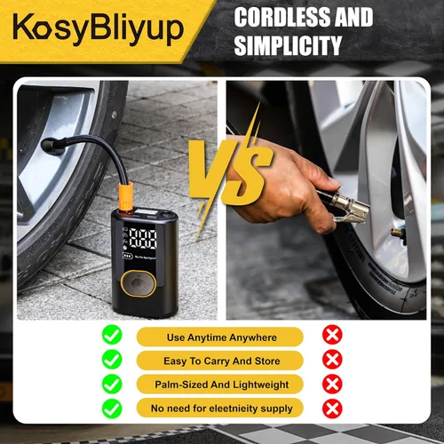 Vista 4 de Inflador de neumáticos, compresor de aire portátil de 150 PSI, bomba de aire para bicicleta, bomba de aire inalámbrica para neumáticos de automóvil