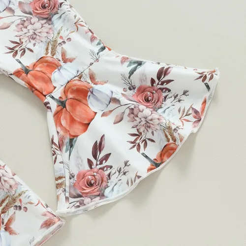 Vista 6 de Kuriozud Conjunto de Pantalones Acampanados para Bebé Recién Nacida Niña Mameluco con Volantes Lindo Lazo Pantalones Acampanados Diadema Ropa Linda