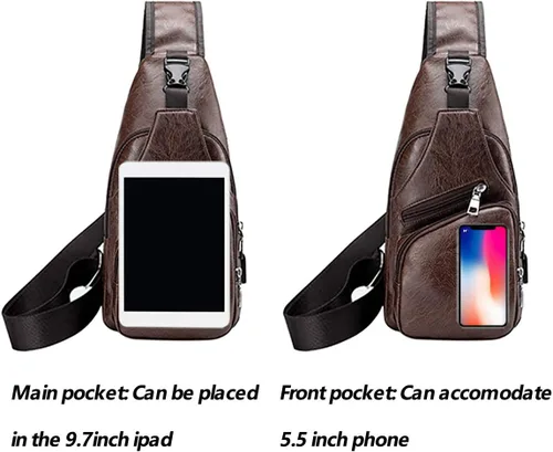 Vista 6 de JUMO CYLY Bolso bandolera de cuero para hombres y mujeres, bolso de hombro impermeable pequeño y ligero, Pequeño marrón oscuro, Viajar