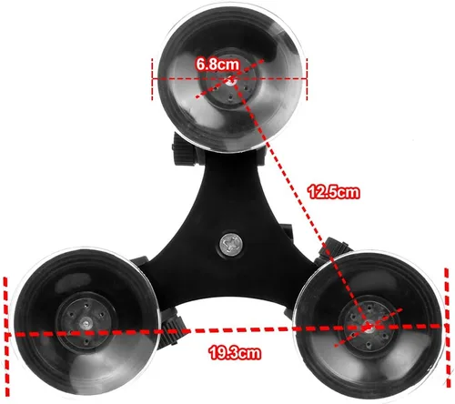 Vista 2 de Soporte de cámara para coche – Soporte de succión para cámara – Soporte de triple ventosa con cabeza roscada de 1/4 cabeza de bola de trípode de 360