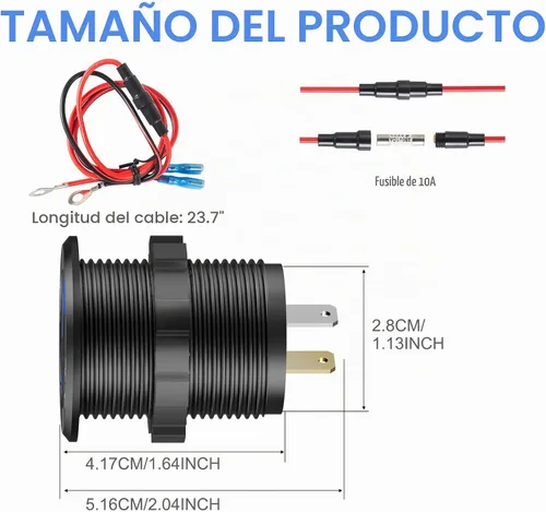 Vista 5 de Cargador de aluminio USB de 12 V PD 3.0 tipo C y doble carga rápida 3.0 puerto USB múltiple impermeable de 12 V/24 V USB con interruptor táctil, kit