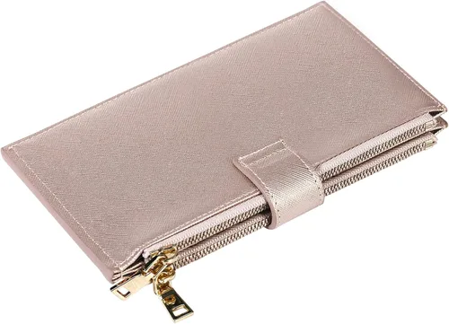 Vista 7 de Travelambo RFID Billetera de mujer con varios compartimientos para varias tarjetas con bolsillo con cierre, talla única