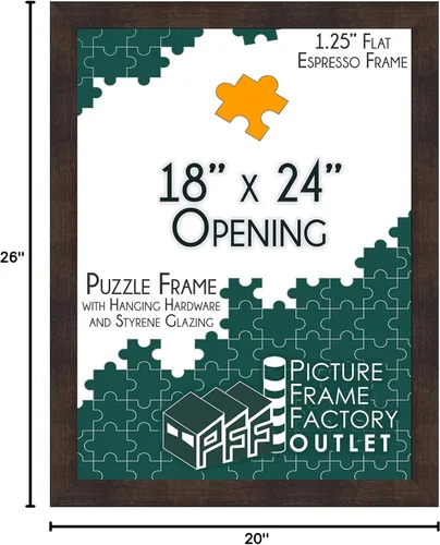 Vista 8 de PictureFrameFactoryOutlet (1) Perfil plano de espresso de 18 x 24 a 1.25 pulgadas, marco de rompecabezas, accesorios para colgar y plexiglás