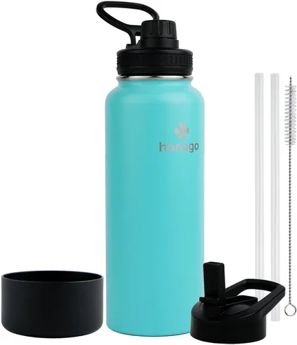 Vista 12 de Botella de agua aislada de 64 onzas con tapa de popote y tapa de boquilla, jarra de agua de medio galón de acero inoxidable con mango de paracord