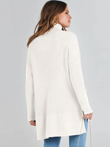 Vista 4 de ANRABESS Suéter de cuello alto de gran tamaño para mujer 2023, suéter de punto acanalado de moda para otoño