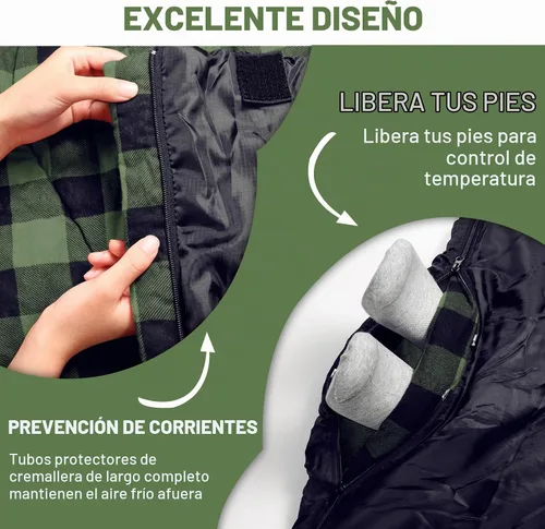 Vista 5 de XL Queen Size Double Sleeping Bag for 2 Adults Camping Negro/Verde