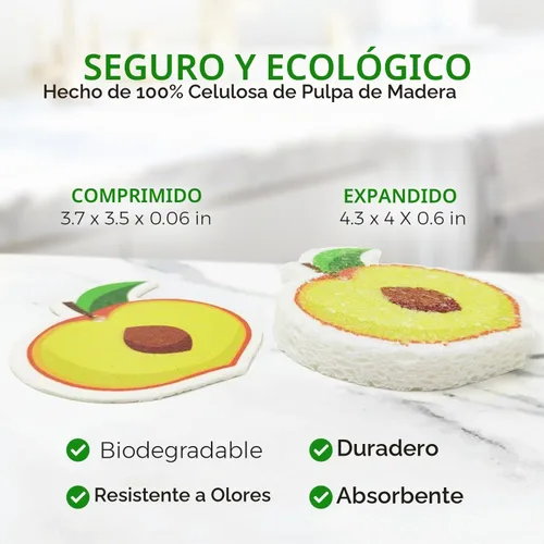 Vista 3 de AIRNEX Esponjas comprimidas de celulosa a base de plantas a granel, paquete de 8 unidades de cocina en forma de fruta, ecológicas, sin olor Frutas