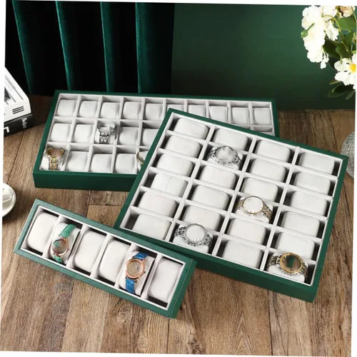 Vista 5 de NOLITOY 6-Grid Reloj de almacenamiento reloj inteligente para hombres joyas pulseras pendientes titulares reloj organizador bandeja hombre reloj