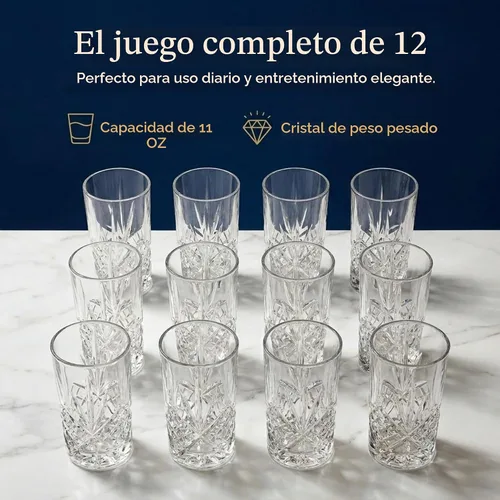 Vista 3 de Godinger Dublín - Juego de 12 vasos de alta copa de cristal