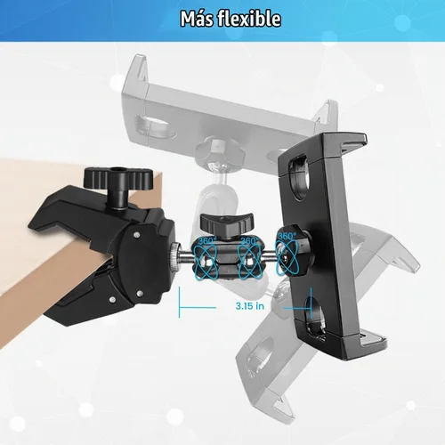 Vista 4 de Soporte de micrófono para tableta, soporte giratorio de 360° para iPad soporte para teléfono iPad soporte para micrófono, cinta de correr, bicicleta